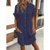 Cotone Lino Donna Estate Casual Scollo a V Abito Camicia Bottoni Semplice