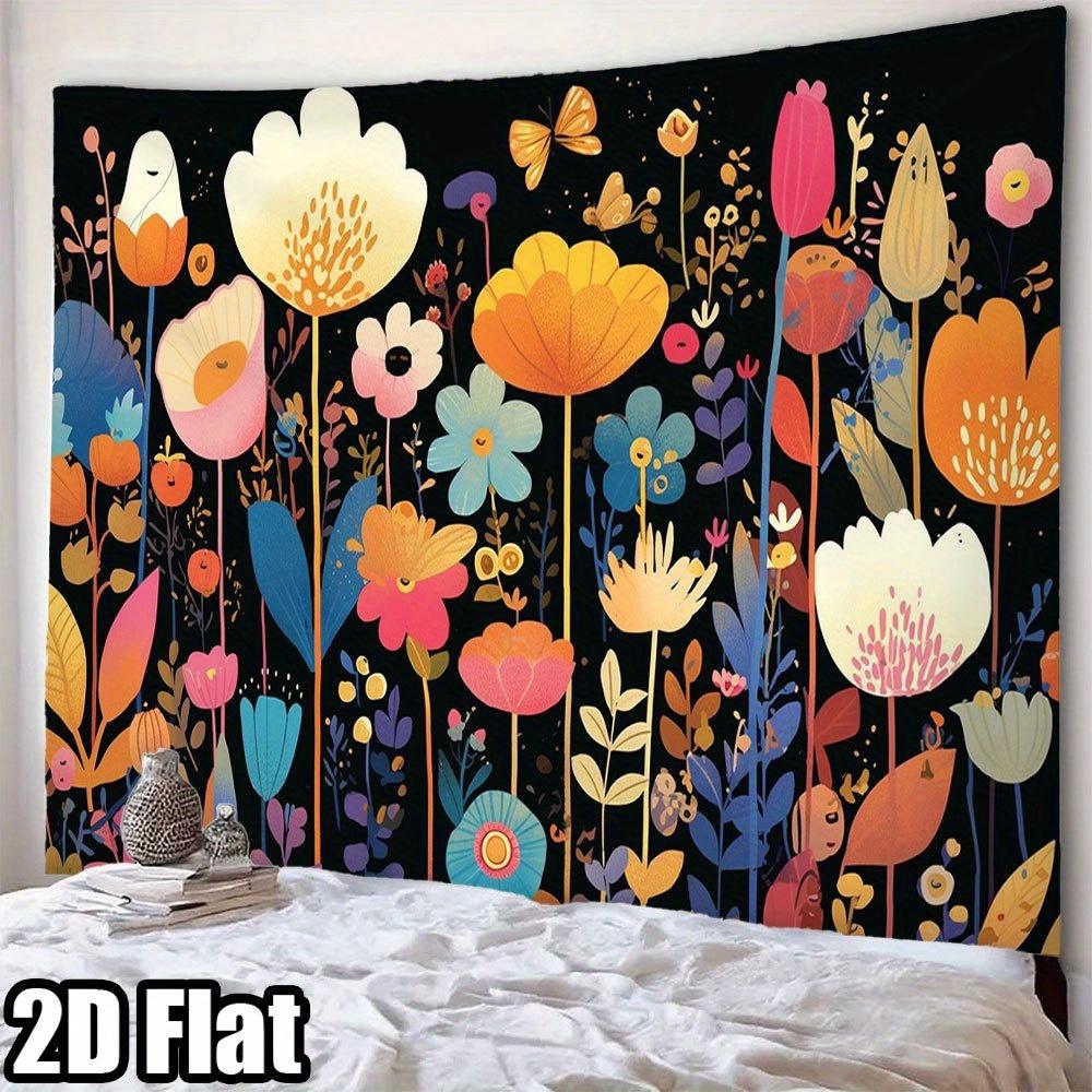 Colorful Tulips And Daisies Flowers Digital Printing Polyester Wall Tapestry Suitable For Use In Living Rooms Offices Bars Party