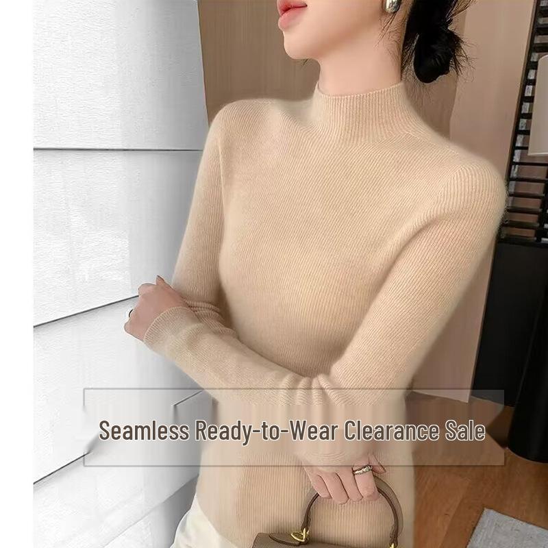 Damen Kaschmir Pullover mit halbem Rollkragen, figurbetont - Nahtlose Herbst/Winter Strickware