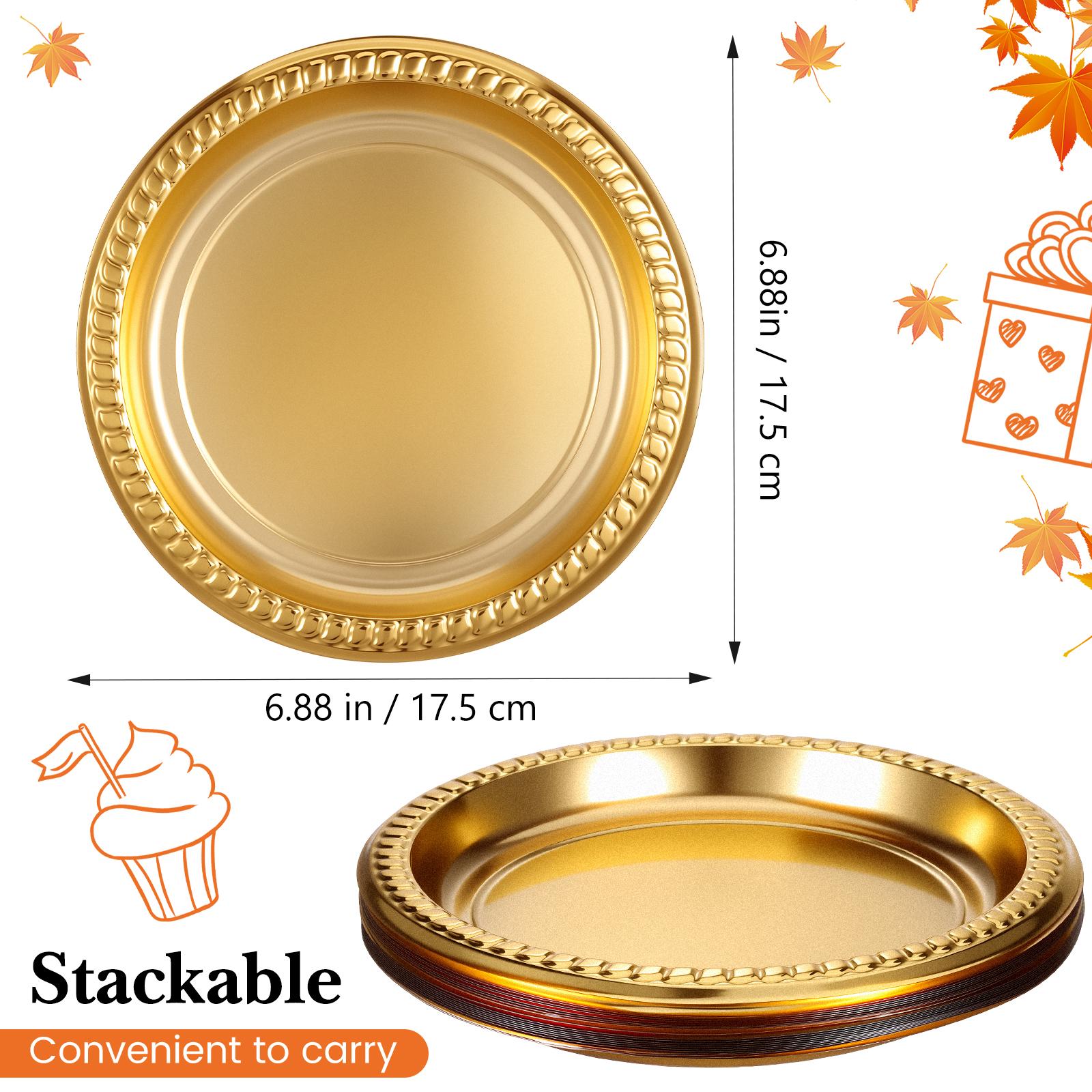 20pcs Golden Bbq Party Tray 7 Inch Disposable Plastic Fruit Snack Serving Plate For Wedding Party Supply Dessert Cake Dried