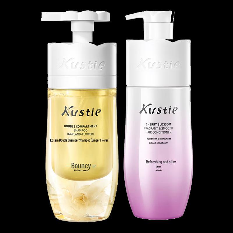 Kustie Petal Fragrance Hair Care Set: Ginger Flower Shampoo & Cherry Blossom Conditioner