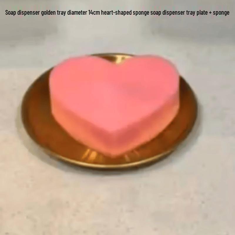 Mínxī Gold Soap Dispenser Tray with Heart Sponge