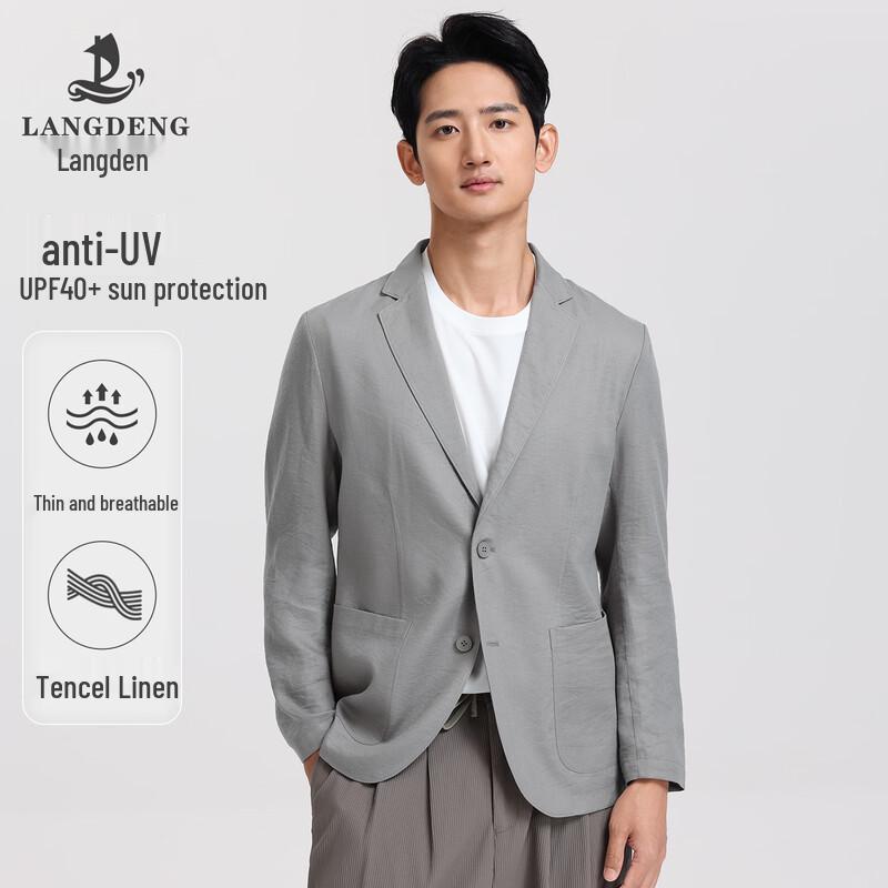 Langdeng Men s Tencel Linen Lightweight Business Casual Blazer 4XL