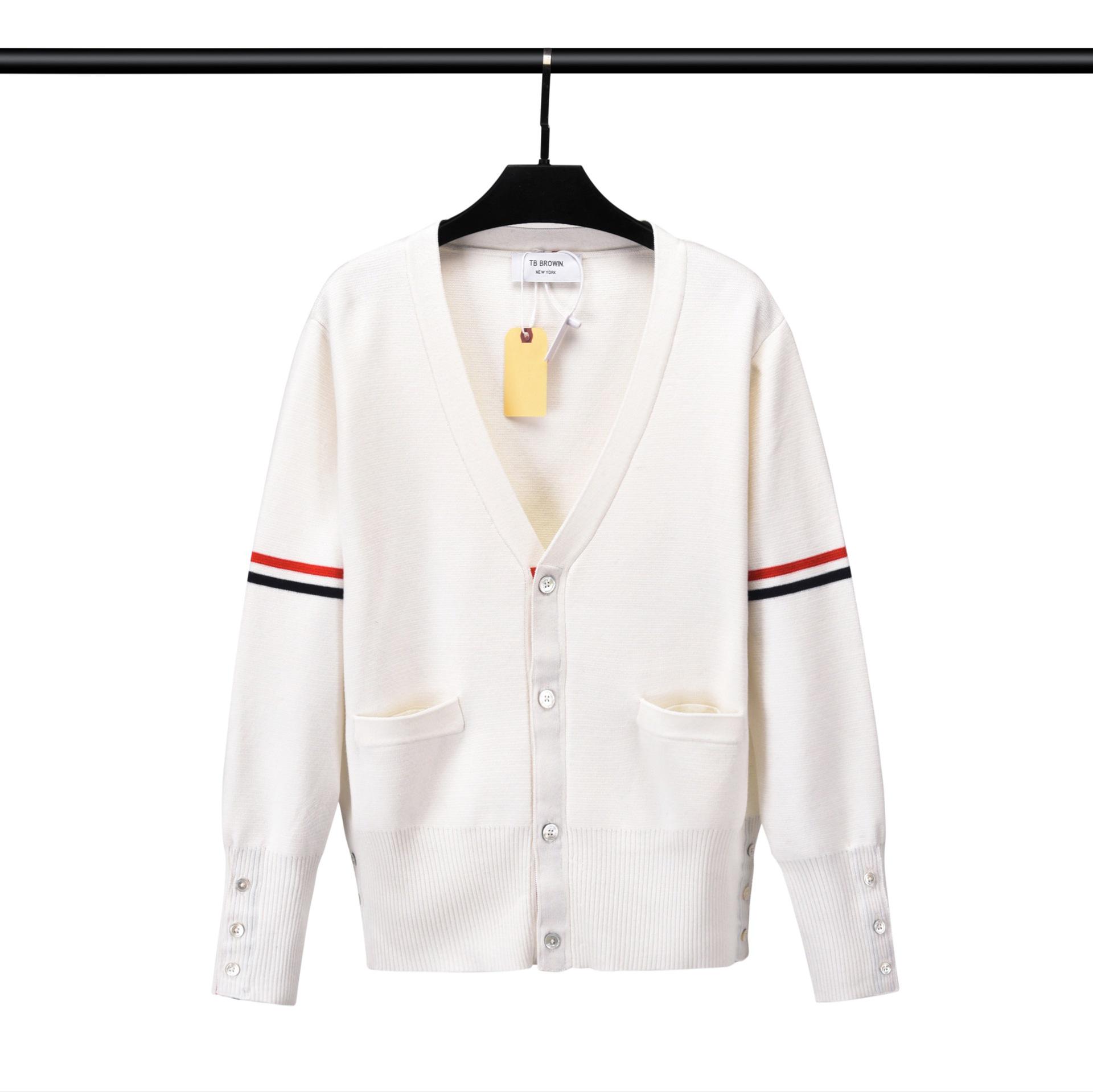 

Кардиган из шерсти в полоску с V-образным вырезом TB BROWIN, повседневный трикотаж XXL белый