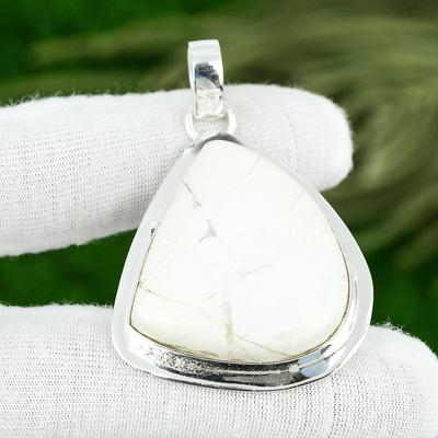 Regalo Per Donne Gioielli Ciondolo Argento Sterling 925 Pietra Preziosa Naturale Howlite