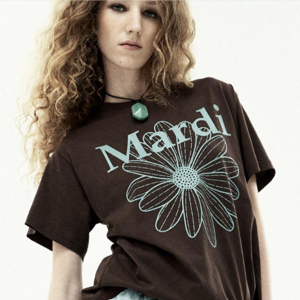 Mardi Mercredi Flowermardi T-shirt Bruin Mint (Eén maat past iedereen)