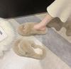 Fashion Fashion One Word Thick Fur Slippers Double Fur Slippers Casual Home Cotton Shoes for Women Flat Plush Cross Straps Slippers2024