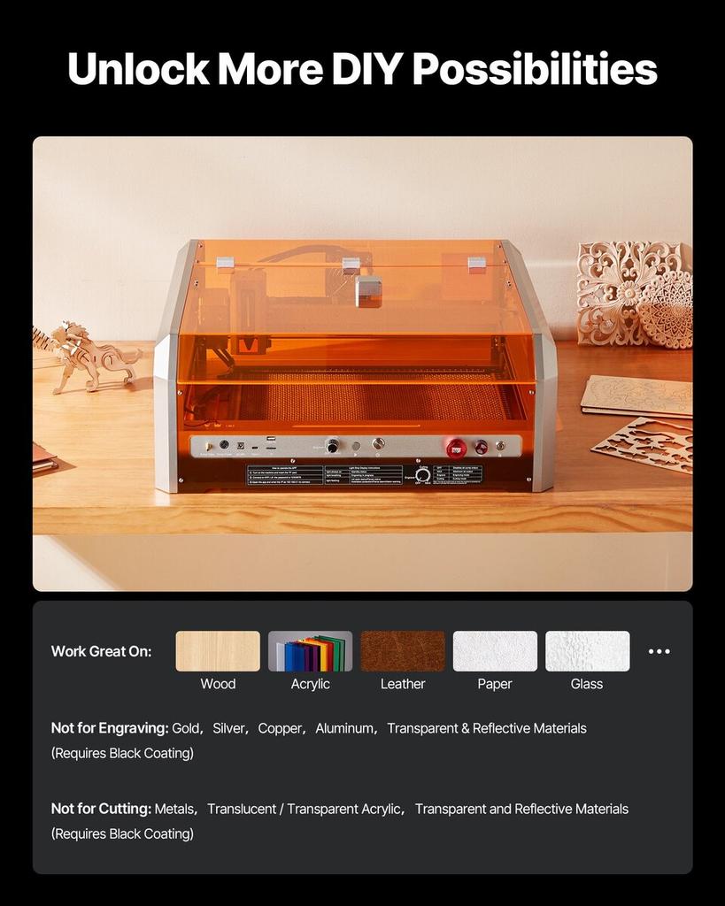 Laser Engraver, 20W, Laser Engraving and Cutting Machine with Enclosure Camera, Laser Cutter, 400 x 400 mm Working Area, 30000 mm/min, for Wood,