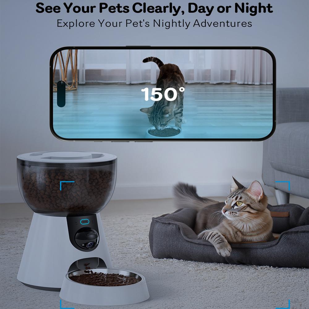 4L 300W Camera APP 5V USB Automatic Time Pet Cats Dog Dry Food Stainless Steel Bowl Video Dispenser Smart 2.4G/5G Pet Feeder