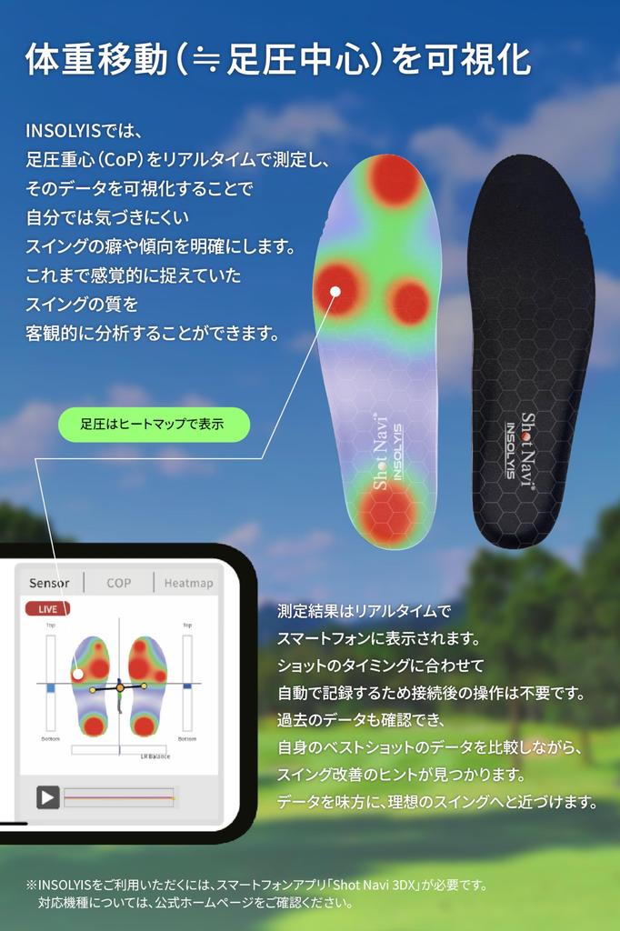 Shot Navi INSOLYIS Smart a Insole for Golf and Suitable for Both Men and Women Insole, Battery-operated Training, (SS 23-24cm)