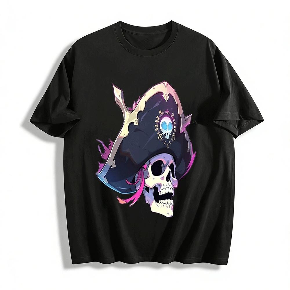 Trendy Pirate Skull Print Street Style Casual Short Sleeve Top Pure cotton T-shirt XXS