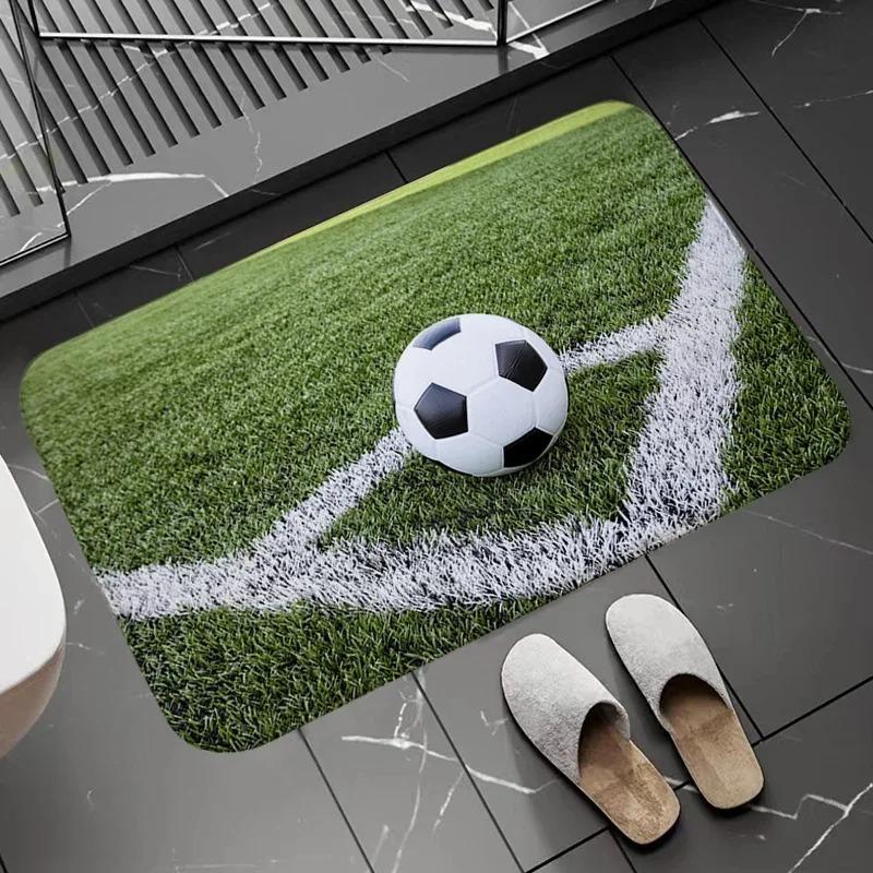 Fußballfeldmuster Fußmatte Fußballstadion Design Teppich, Rutschfeste Sportmotiv Bodenmatte für Heim-, Badezimmer- und Schlafzimmerdekoration 30x50cm