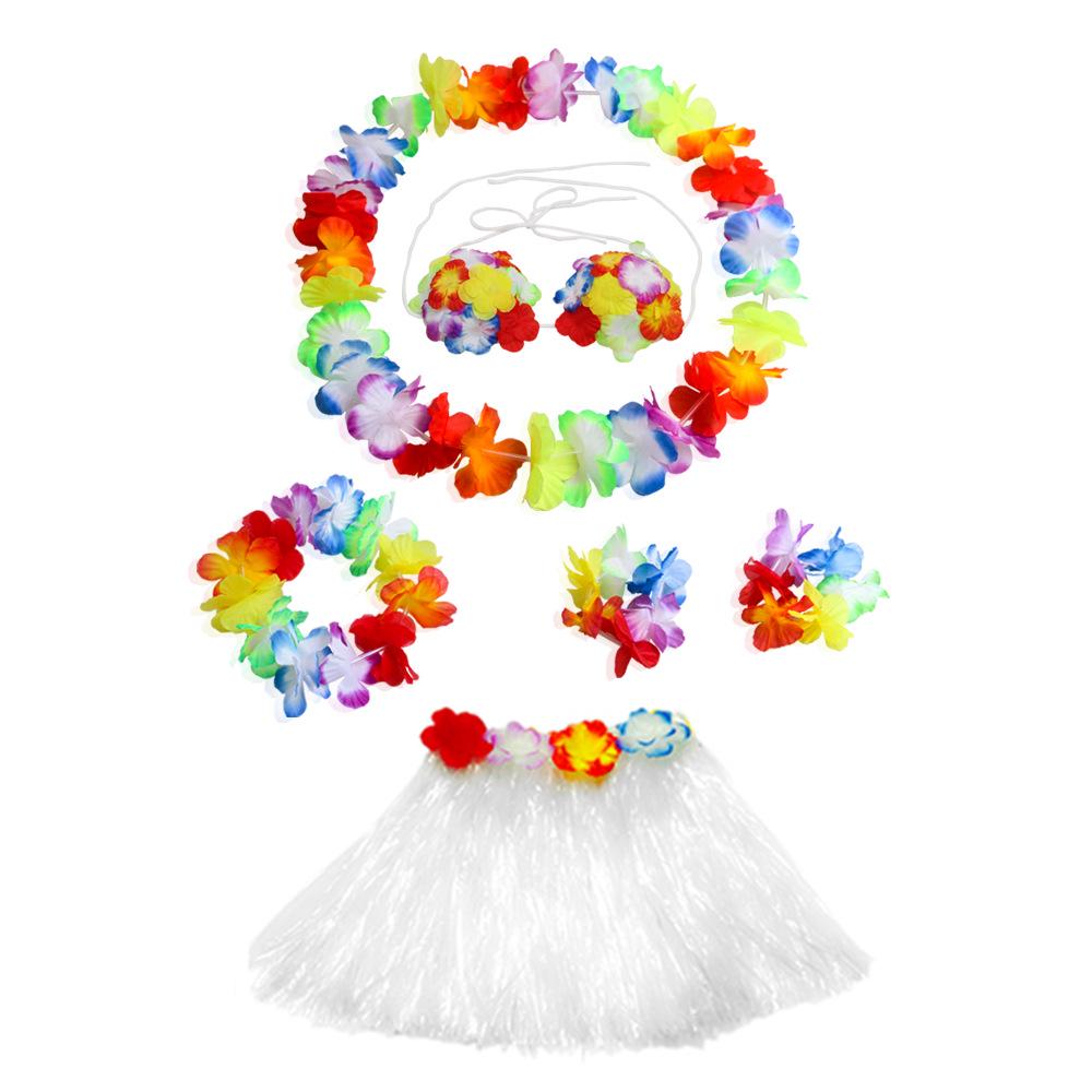 Kaifeng Hawaiian Grass Skirt & Flower Garland 6-Piece Set for Festival & Stage Performances