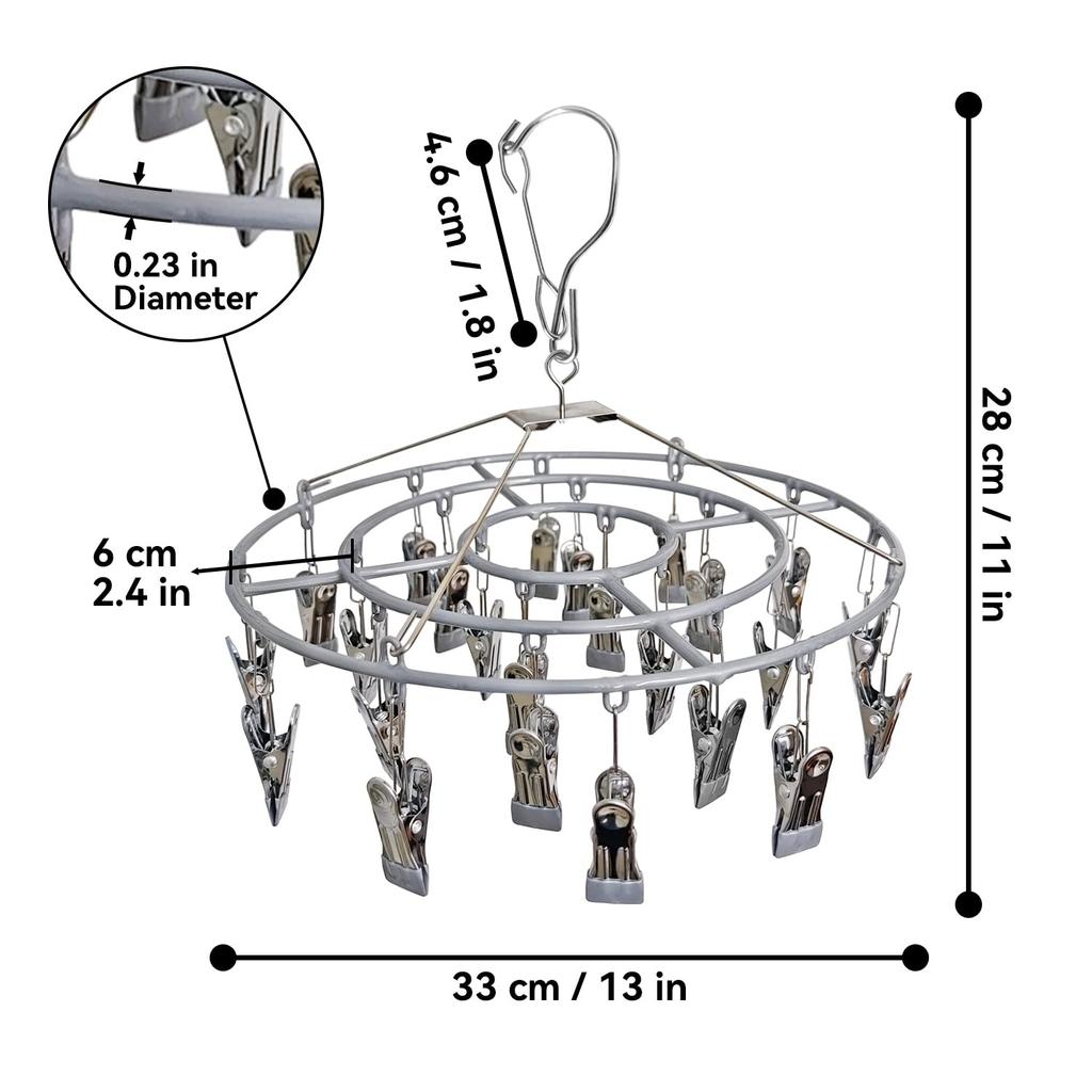 Clothes Drying Rack,Stainless Steel Laundry Drip Hanger ClipsHeavy Duty Round Swivel Windproof Hook Underwear Hanger  Drying Towel Bras Sock Lingerie