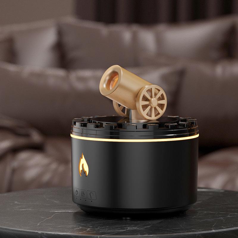 Cross-border Creative Cannon Tower Flame Aroma Diffuser Humidifier with Large Spray and Seven-Color Lights for Home Use USB Version