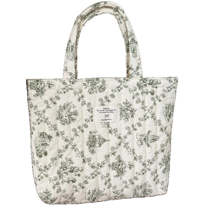 Quilted Cotton Women's Cute Flower Handbags Portable Ladies Small Tote Shoulder Bags Retro Design Casual Female Lunch Bento Bag