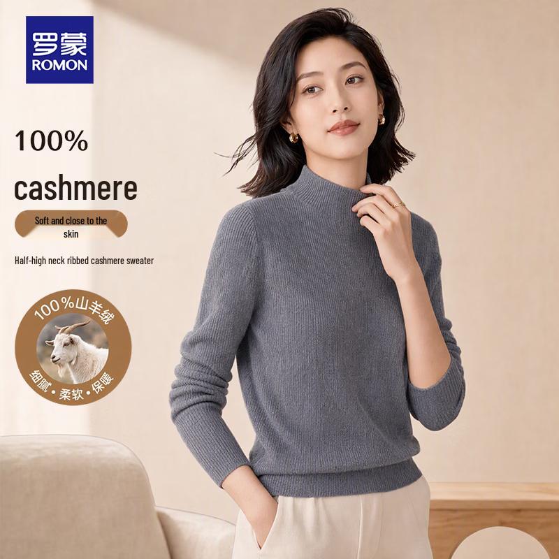 ROMON Women's 100% Cashmere Mock Neck Knit Sweater