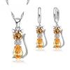 925 Sterling Silver Color Jewelry Sets for Woman Girls Shining Austrian Crystal Cute Cat Pendant Necklace Huggie Earring
