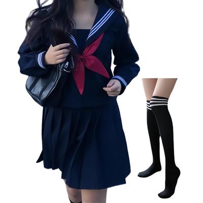 Cosplay Sailor Classic High School Girl Bow Long High School Girl for Farewell School Includes Long Plus Size [BUITVOZE] Uniform, Navy, Uniform, Tie,