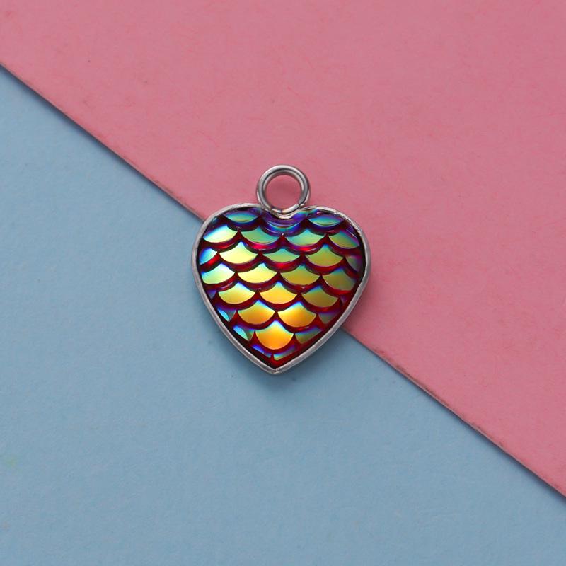 Stainless Steel Heart-Shaped Fish Scale Pendant - Ocean Series DIY Jewelry
