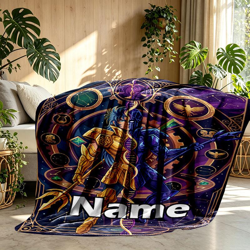 Custom Name Personalized Saint Seiya Print Blanket, Home Decor, Bedroom, Sofa, Camping, Couch, Gifts for Birthday Christmas