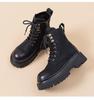 Thick Soled British Style Women's Boots with Soft Leather and Plush Ankle Boots, Fashionable Height Increasing Motorcycle Boots