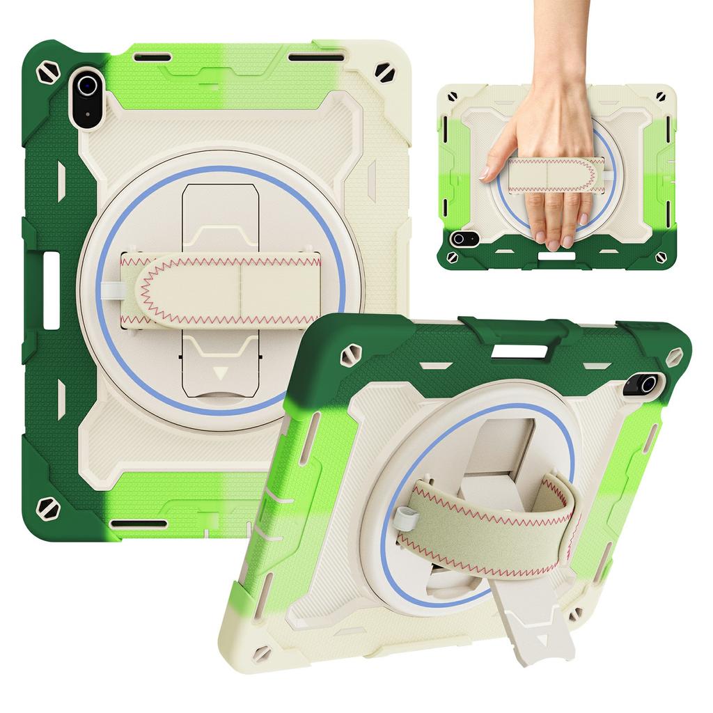 For iPad (2025)/iPad 10.9 (2022) Case Kickstand Hand Strap PC + Silicone Tablet Cover