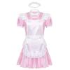Men Sissy French Maid Outfits Cosplay Costumes Puff Sleeve Button Down Fancy Dress With Apron And Headband