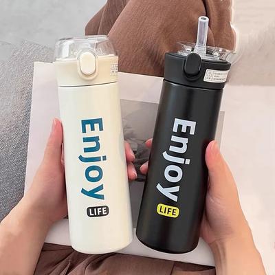 350ml/500ml Módní vakuová láhev z nerezové oceli se slámou Přenosný studentský termohrnek Cestovní termoska na termoláhev