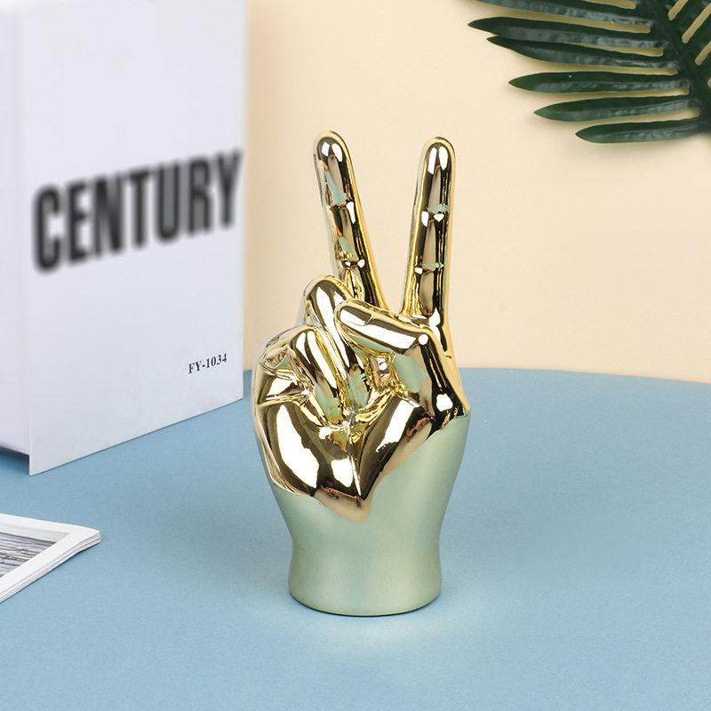 Creative Resin Figurines Silver Gesture OK Finger Hand Sculpture Thumb Ornament  Decorative Figurines Home Decoration