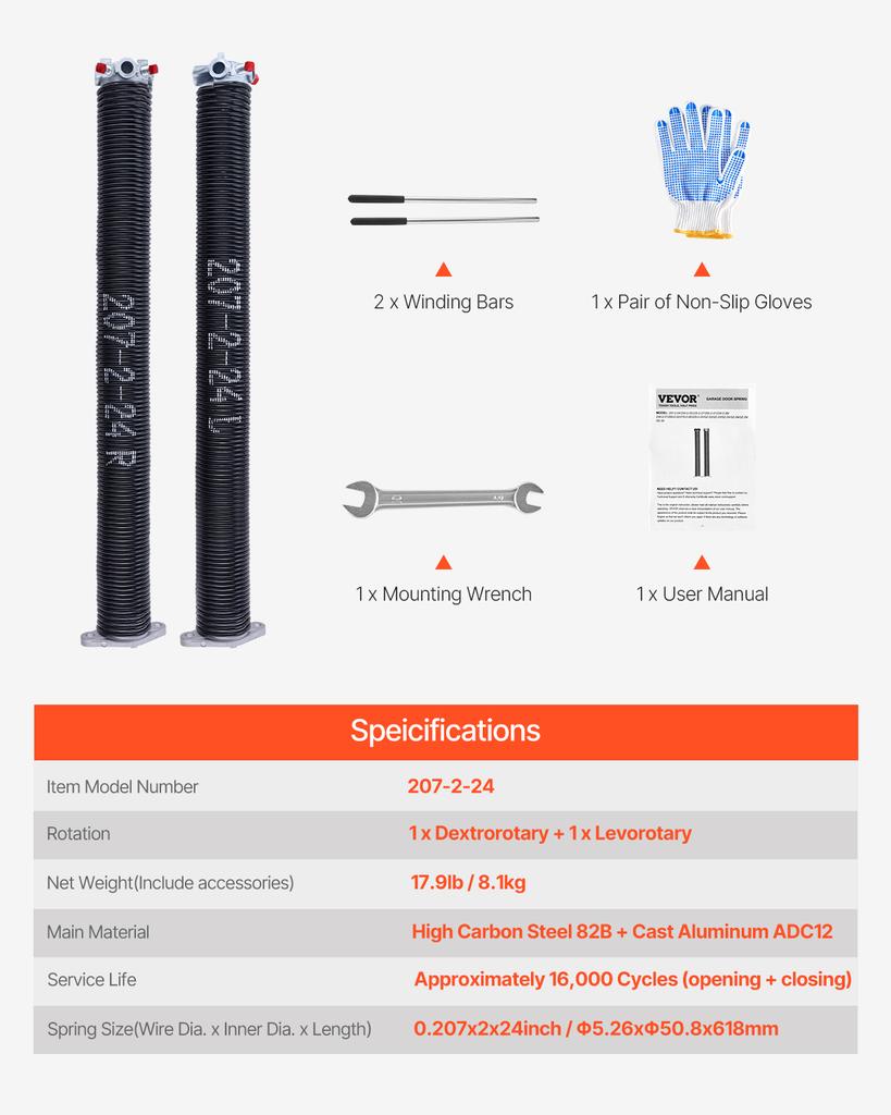 SucceBuy Garage Door Torsion Springs Pair Cycles Electrophoresis Black Coated for Replacement Garage Door Springs