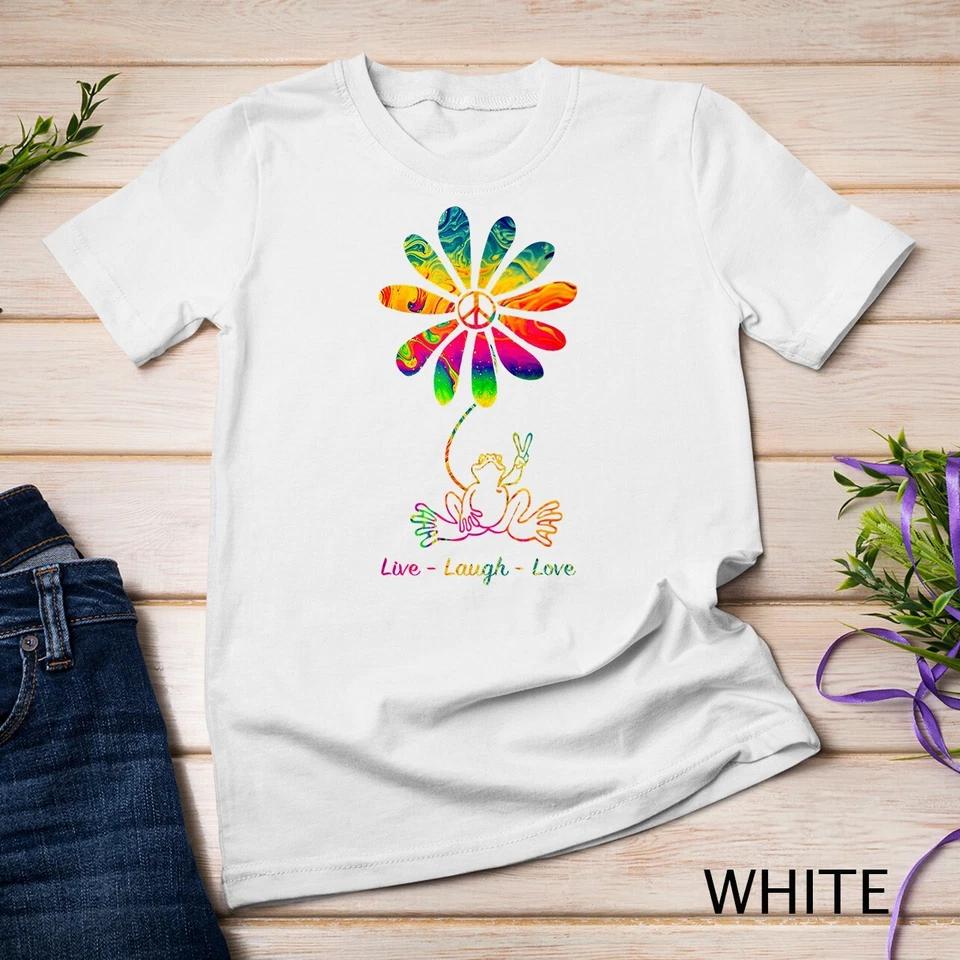 Peace Love Frog Hippie Flower Daisy Gift Unisex T-shirt 12 S