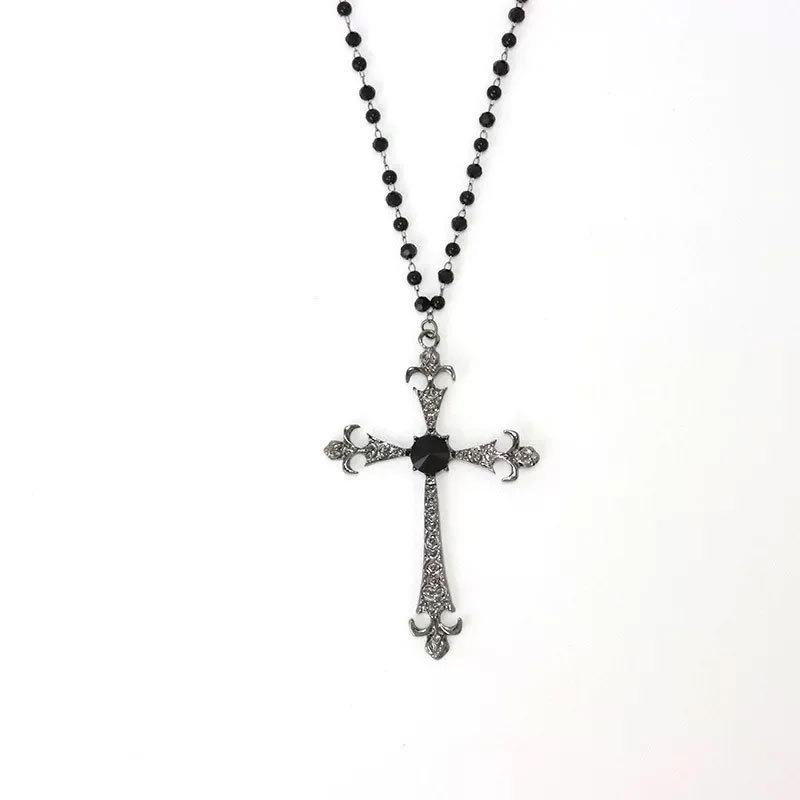 

1 шт. Готическое длинное ожерелье с крестом, женская цепочка для свитера в темном стиле с инкрустацией бриллиантами, ретро, крутая цепочка для ключицы, ювелирный аксессуар