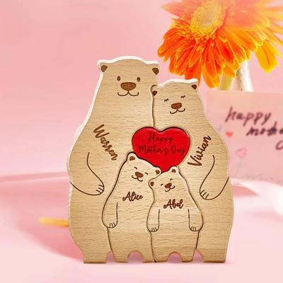 Personalisierte Familienbären-Puzzle-Dekoration Benutzerdefinierte Namen Passt für 2-6 Namen Rustikale Holzbären Saisonale Dekoration für Mutter- und Vatertag