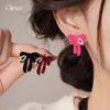 Sweet Flocking Bow Pearl Stud Earrings Autumn and Winter Vintage Versatile Earrings Earrings