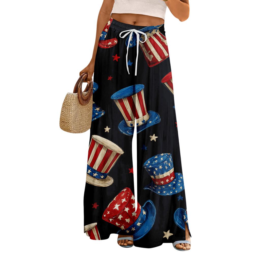 Dámské letní kalhoty Boho Palazzo s vysokým pasem a širokými nohavicemi s květinovým potiskem ležérní kalhoty s kapsami
