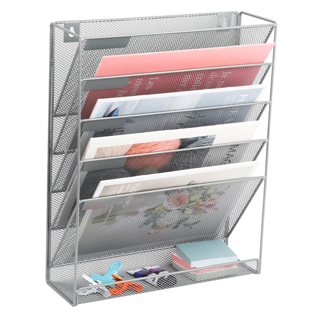 CocoFill Wall-Mountable File Rack 6 Tiers Book and Document Storage A4 Size Mesh Type 90-Day Warranty Silver 6880₽