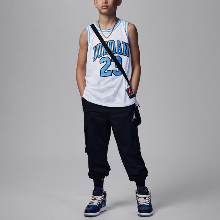 Jordan Kinder Basketballtrikot mit Alphanumerischem Druck und Farbblock Kinder Tops Weiß DX8461-101