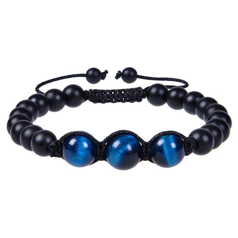Handmade Black Matte Stone Bracelet with 12MM Tiger Eye for Couples