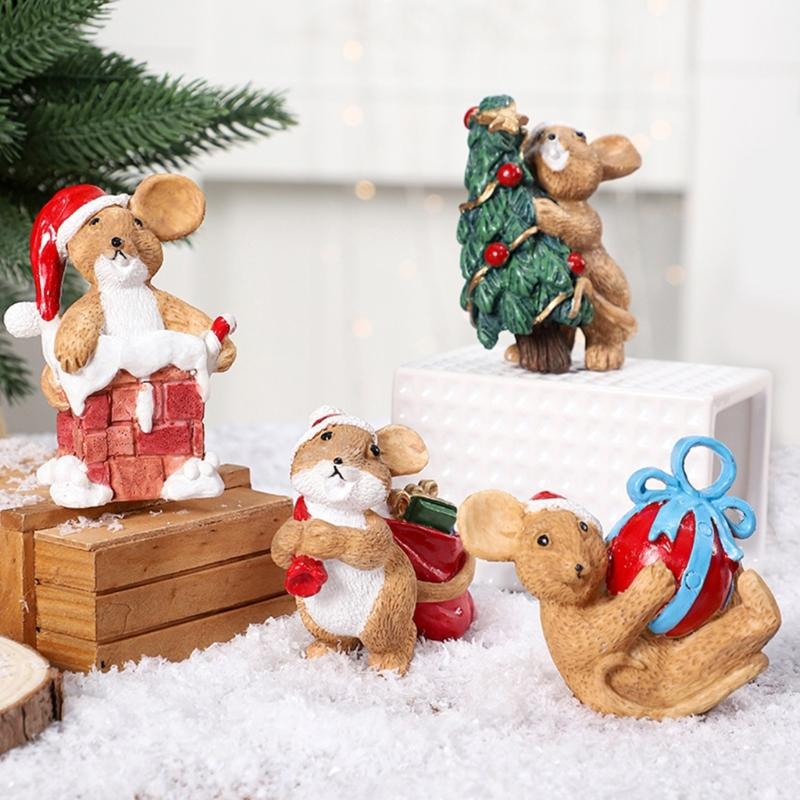 Charm Mouse Resin Decoration Mouse Sculpture for Adding Festival Touch to Home or Office Miniature Christmas Models