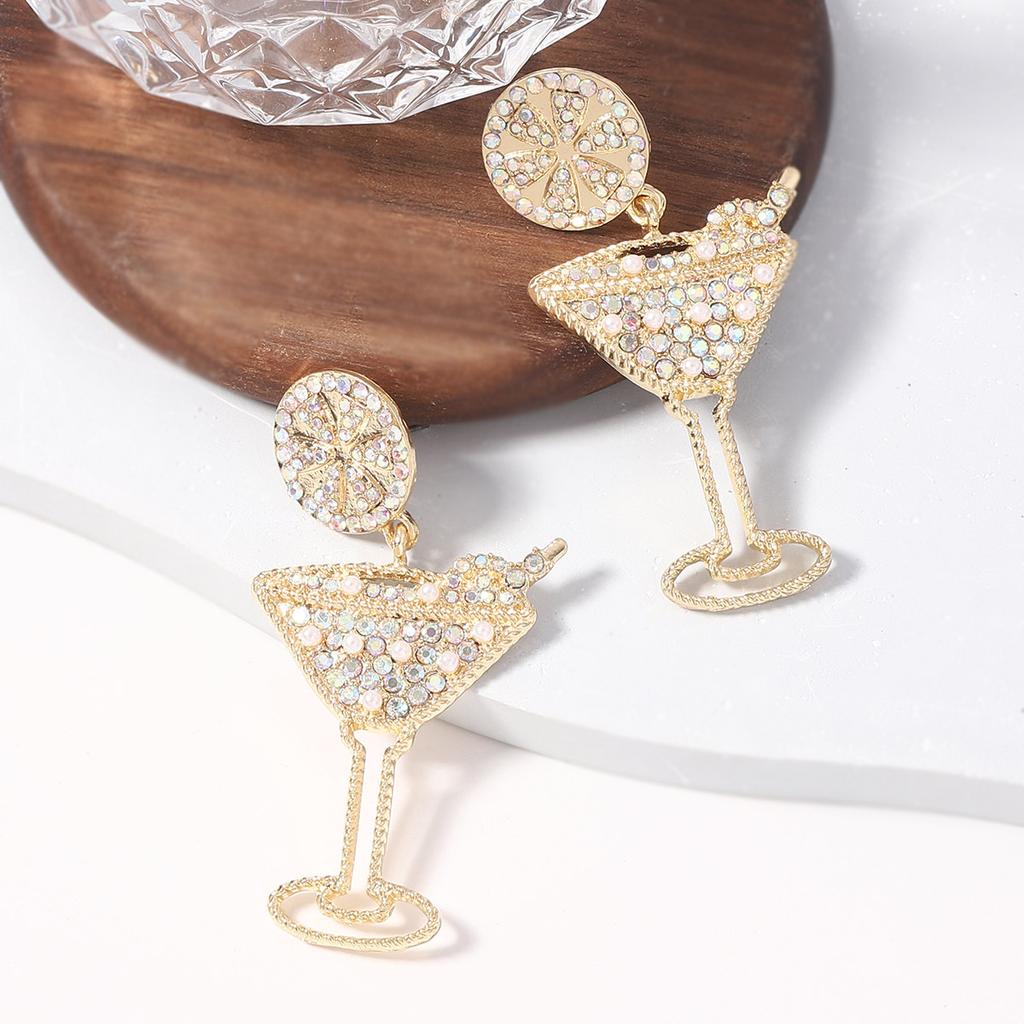 Cross-border New Creative Carnival Party Diamond-encrusted Fashion Wine Glass Shape Earrings, Super Flash Hollow Fashion Personalized Models