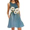 Women's Fashion Beach Dress Sleeveless Round Neck Floral Print Dress