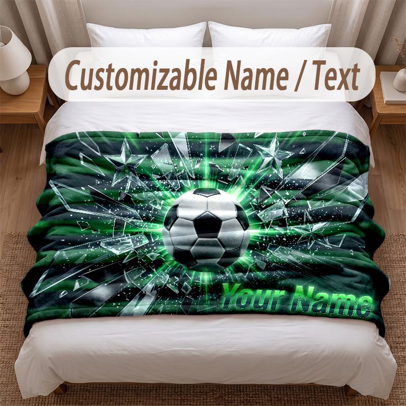 Couverture Douce Thème Football Personnalisée Nom Personnalisé Impression Texte Couverture Chaude Décoration Canapé Maison Chambre à Coucher