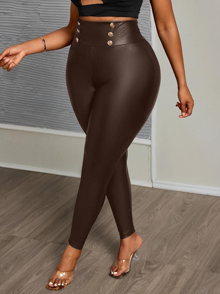 Plus Size Elastic PU Leather Slimming Long Pants for Women