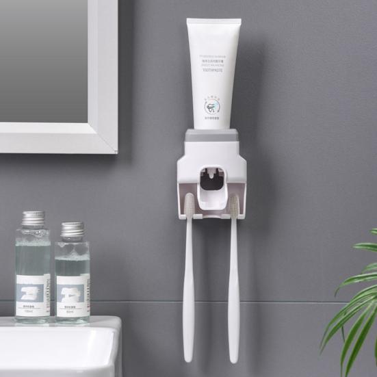 Automatic Toothpaste Dispenser Set Easy To Install Wall-Mounted Toothpaste Squeezer with Toothbrush Holder Bathroom Accessories