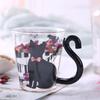 1PCS Cute Cat Glass Juice Coffee Cup Milk Tea Coffee Glass Mug Cat Tail Handle Cat Valentine's Day Lover Gifts Stainless Spoon