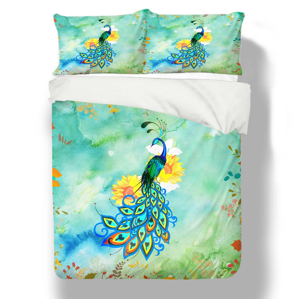 Animal Bedding 3D Peacock Duvet and Pillowcase 2/3 Pieces EU135 * 200 Single/double Bed Full Size Soft Machine Washable Home Decoration