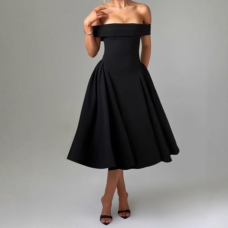 

European and American Spring New Fashion Sexy off-Neck Backless Solid Tube Top Dress Women Black XL