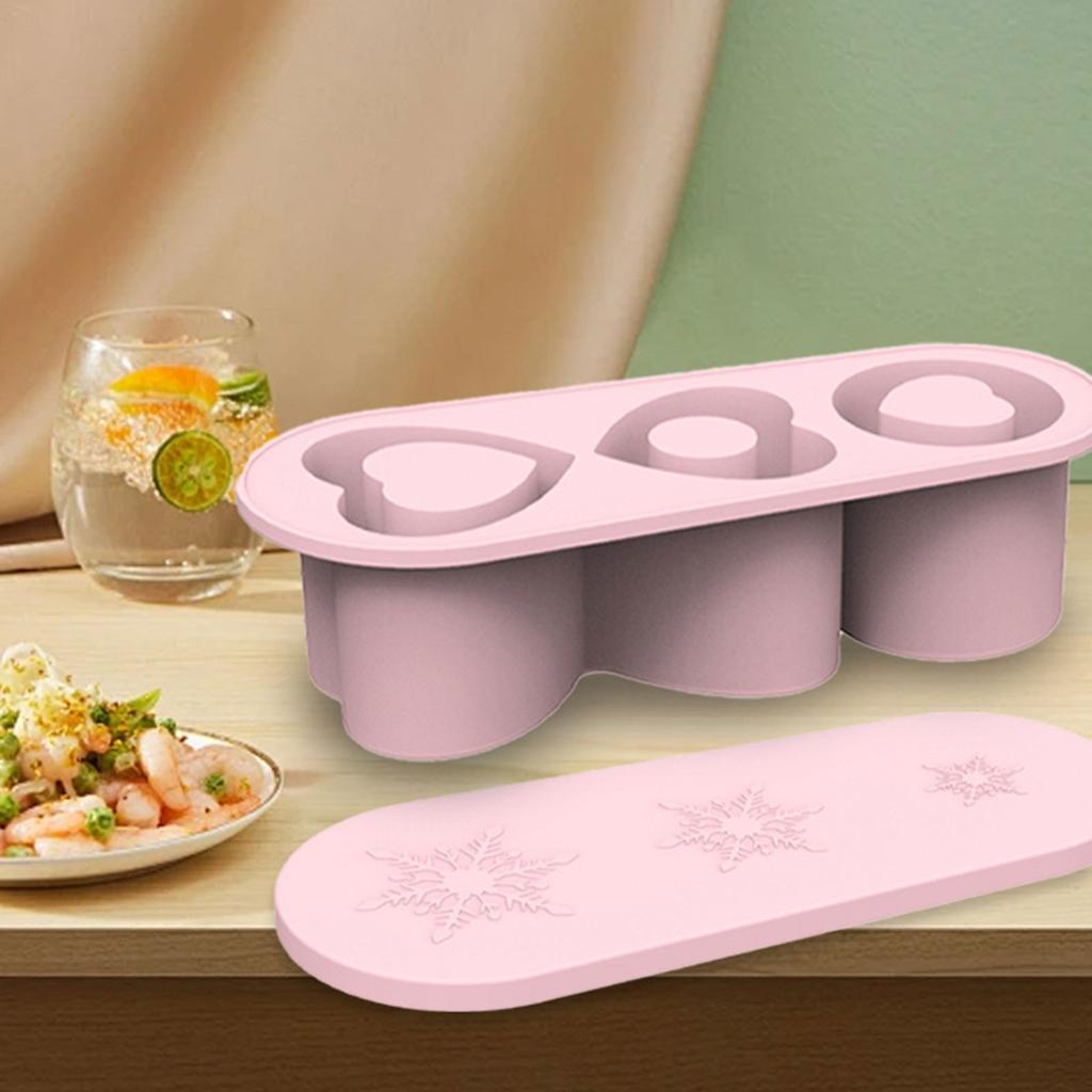 3-Grid Heart shape Ice Cube Tray For Stanley 30/40 Oz Tumbler Cups Reusable Cylinder Silicone Ice Cube Molds With Lid For Drink