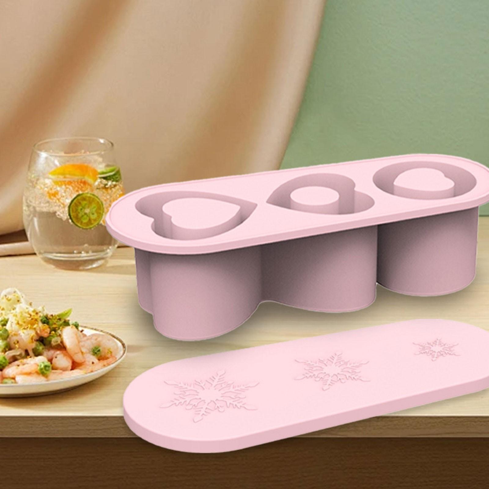

3-Grid Heart shape Ice Cube Tray For Stanley 30/40 Oz Tumbler Cups Reusable Cylinder Silicone Ice Cube Molds With Lid For Drink 20.5cmx8.2cmx5.5cm